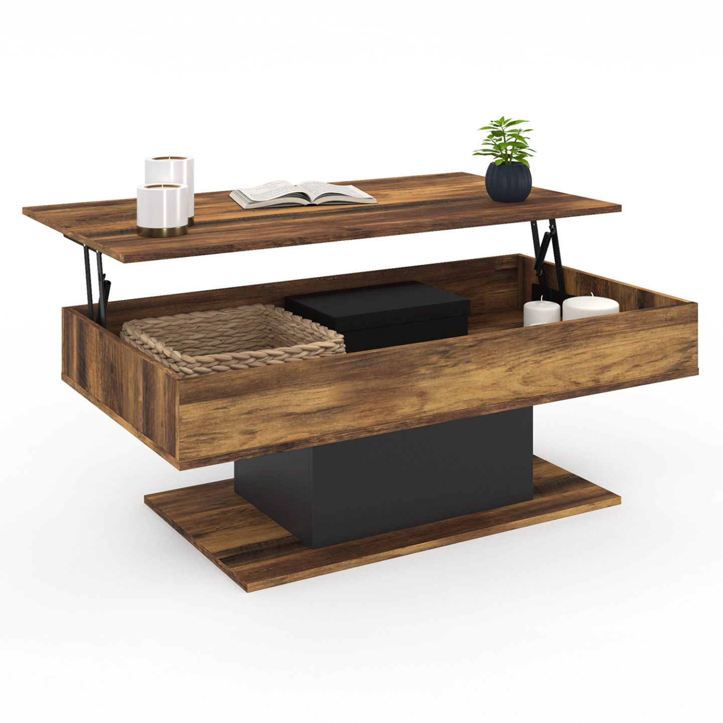 Idmarket - Table Basse Plateau Relevable Rectangulaire Eden Bois Foncé