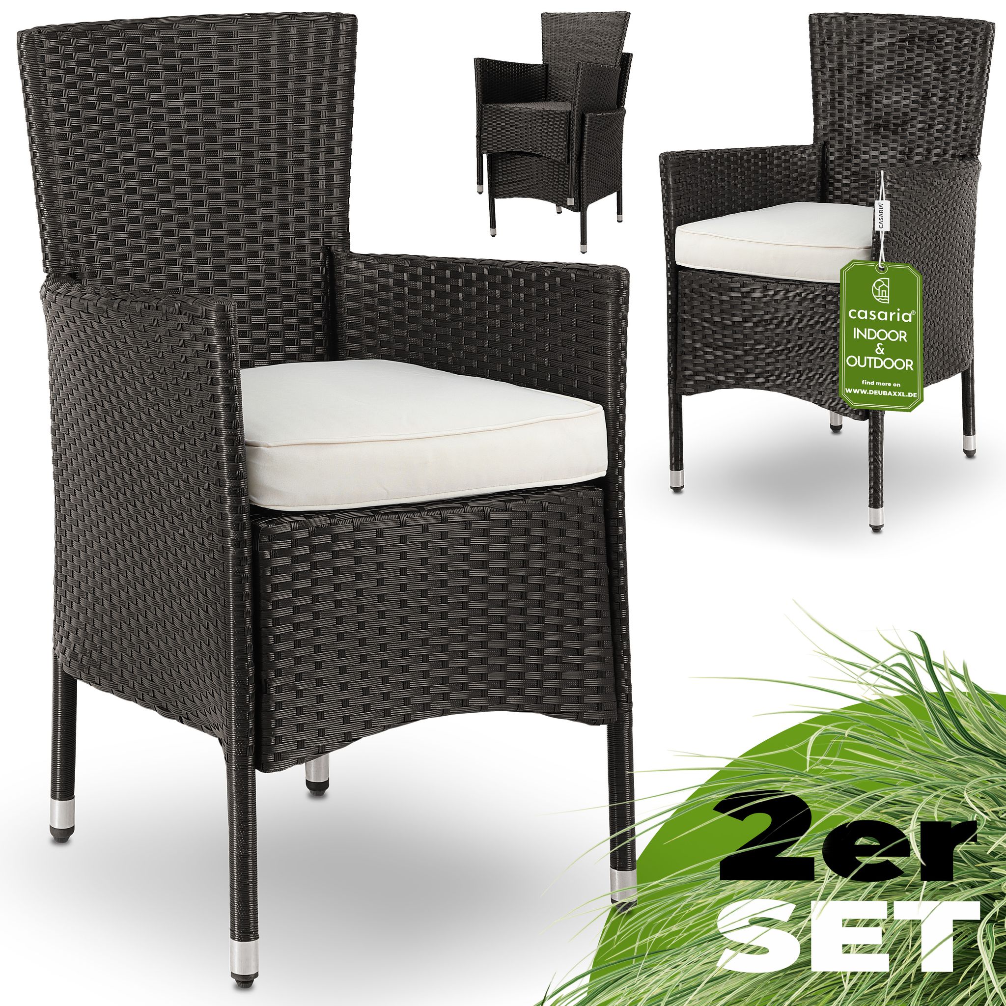 Casaria - Set Da 2 Sedie In Polyrattan Giardino Impilabili Con Cuscini Da Balcone Marrone