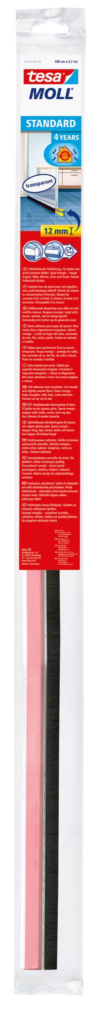 Tesa Transparent - Standard 05433-00102-00 Türdichtschiene Moll® (L X B) 1 M X 40 Mm 1 St.