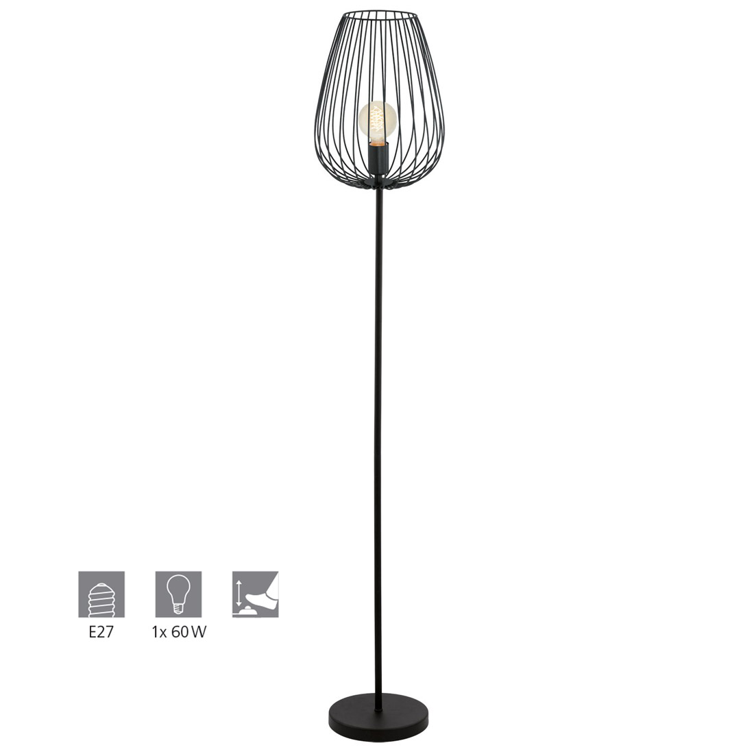 Eglo Schwarz - Stehleuchte Newtown 159,5 X 27,5 Cm E27, Max. 60 W Stehleuchte - Bild 5