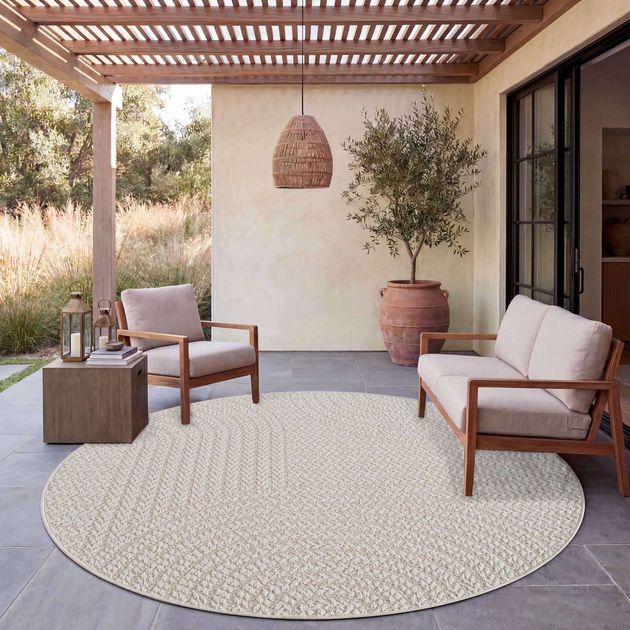 Paco Home Tapis D'Extérieur Imperméable Balcon Salon Boho Uni Sisal
