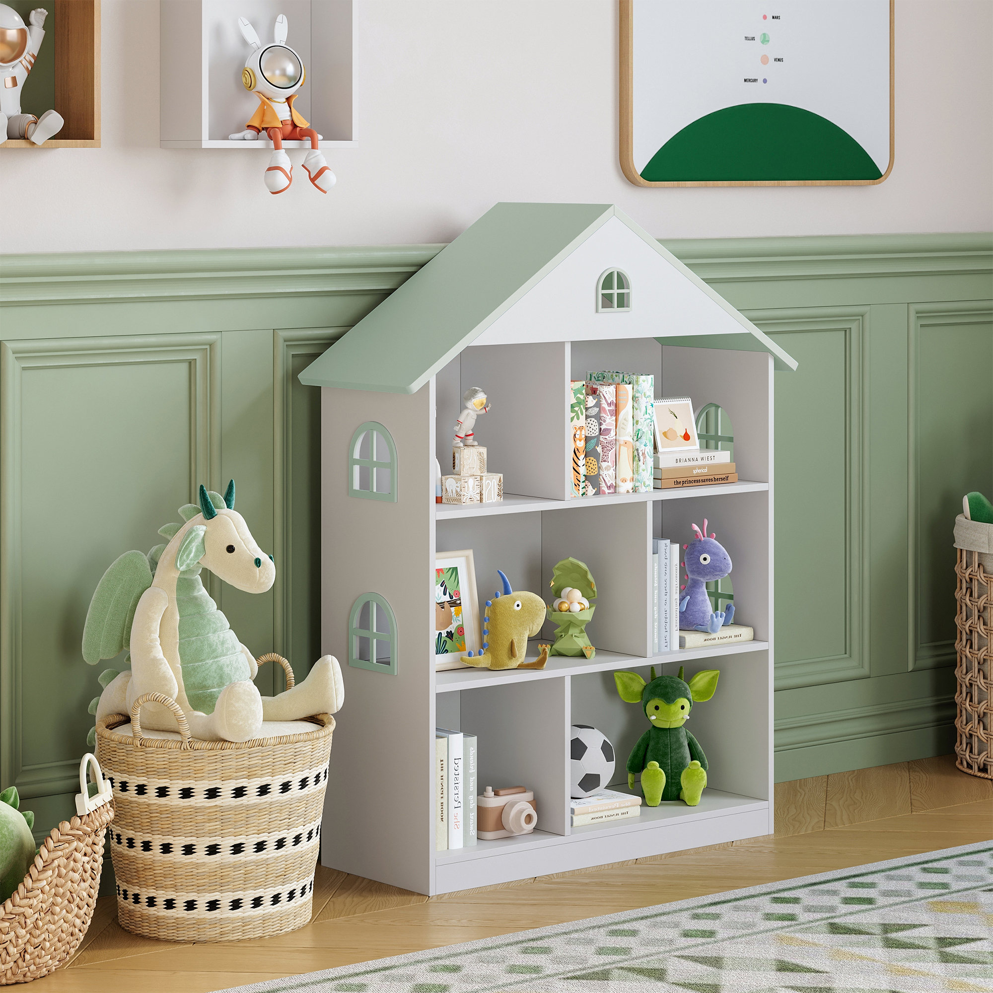 Bibliothèque Pour Enfants Vipsali 107 X 83 X 30 Cm Blanc Vert