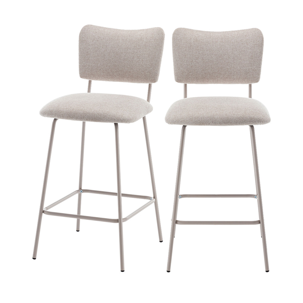 Drawer - Lot De 2 Chaises De Bar En Tissu Et Métal Pieds Beiges H65cm