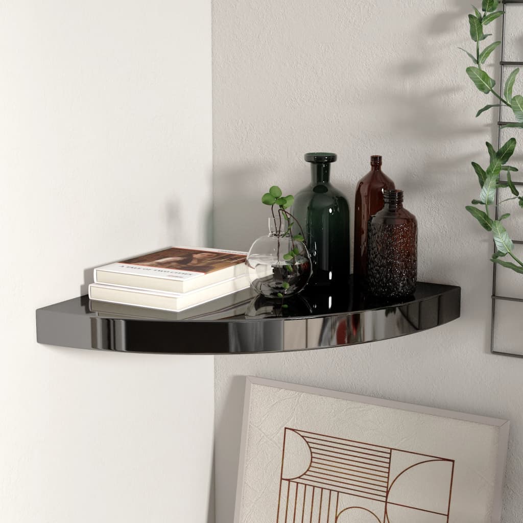 Vidaxl Schwarz Floating Corner Shelf High Gloss Black 35X35x3,8 Cm Mdf