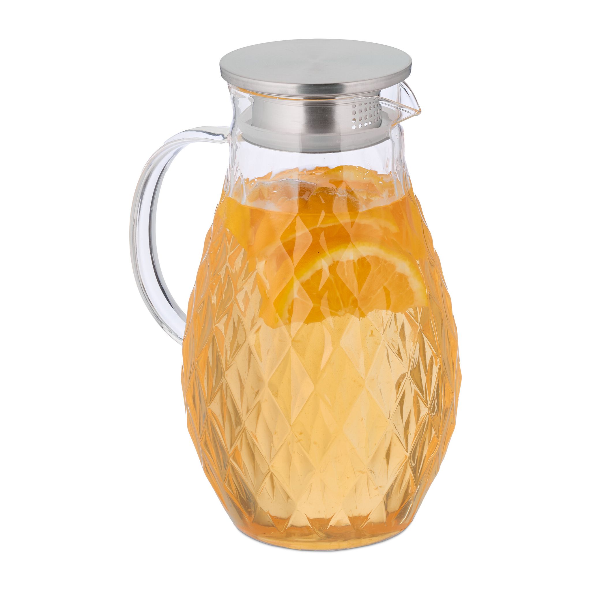 Caraffa In Vetro Da 2 L, Acqua E Tè, Coperchio In Acciaio Inox, Brocca Lavabile In Lavastoviglie, Trasparente - Relaxdays