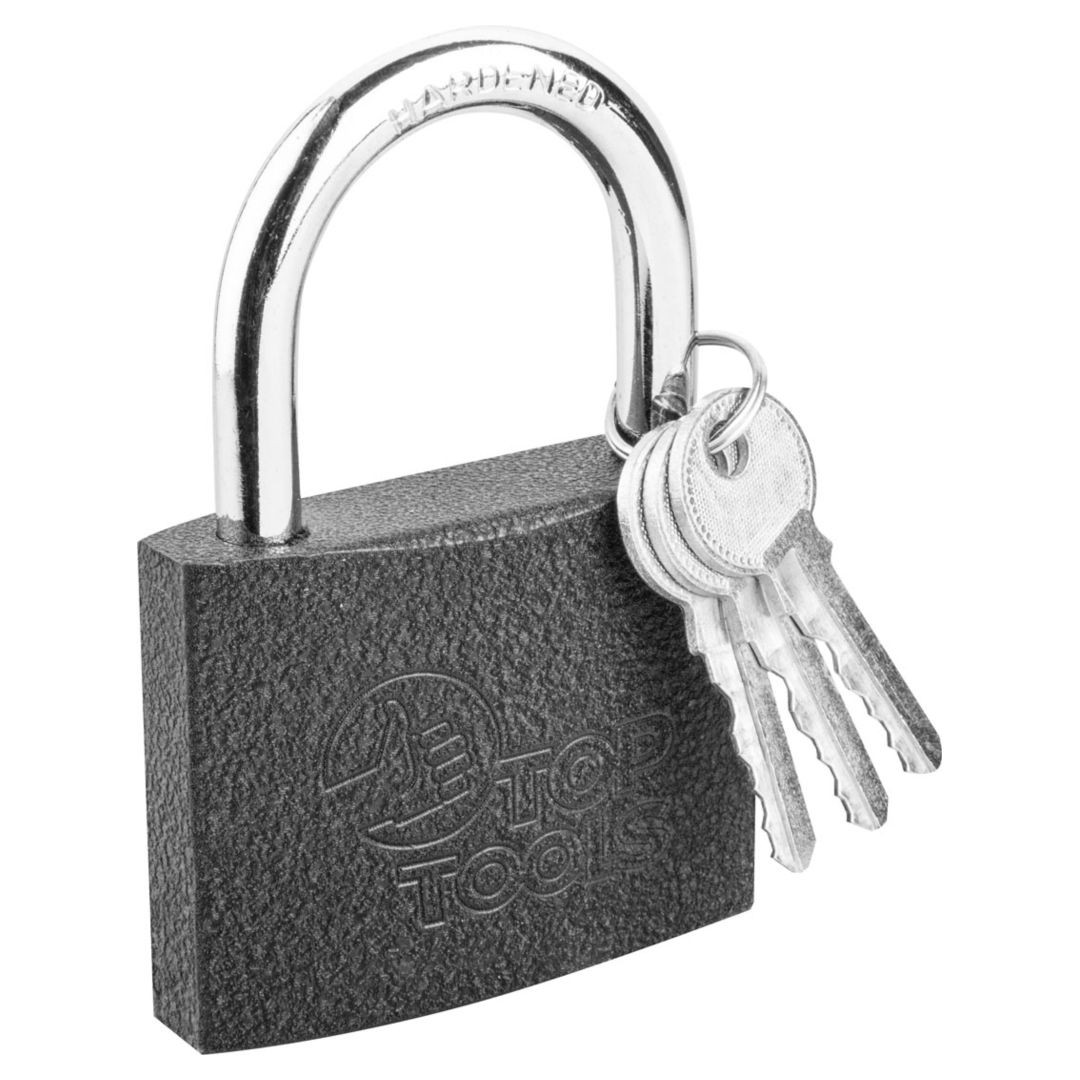 Top Tools Schwarz Gusseisernes Vorhängeschloss 75 Mm, 2 Schlüssel - T 90U304