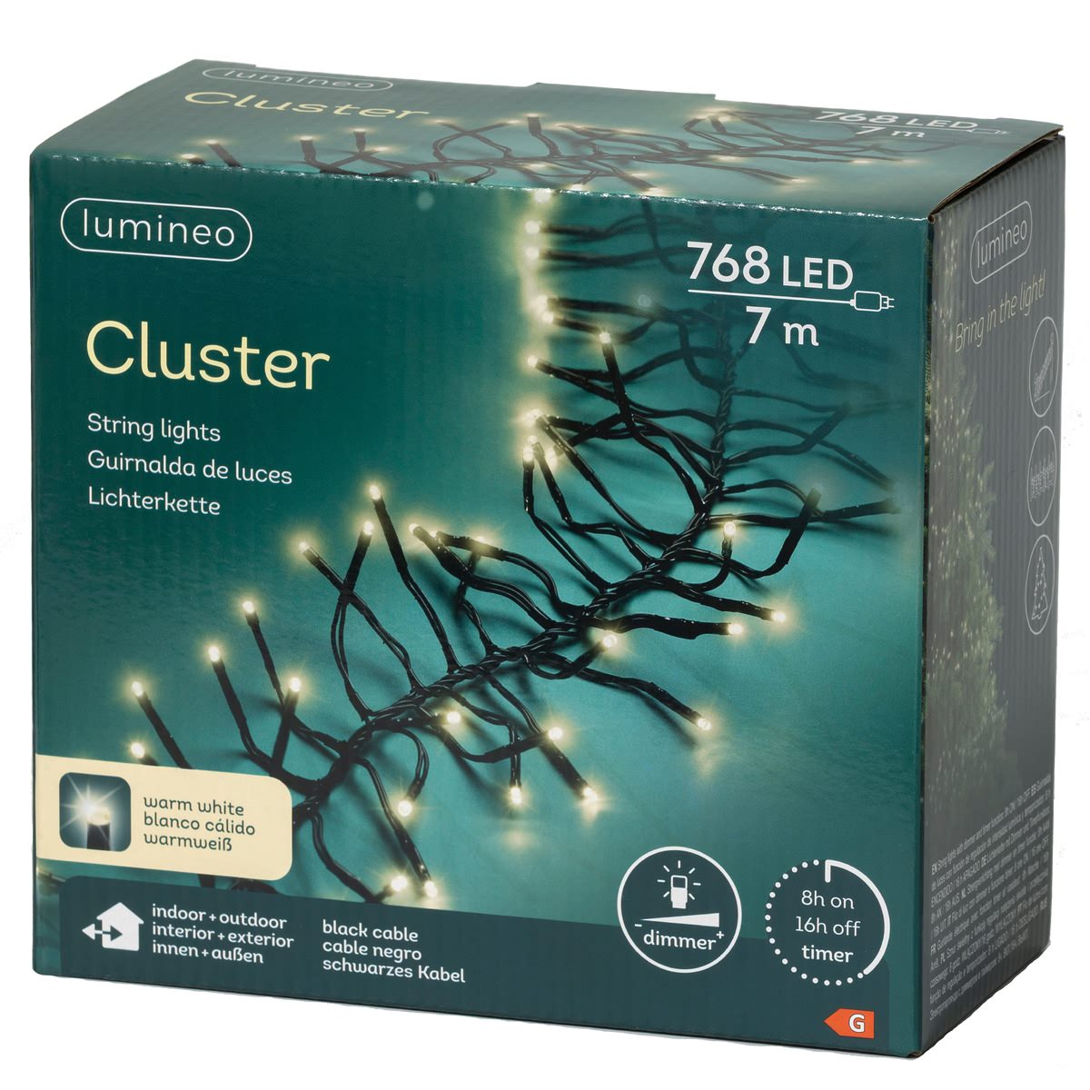 Kaemingk Schwarz Lumineo Cluster Led-Lichterkette Warmweiß – 768 Leds, 7 M, Außen, - Bild 2