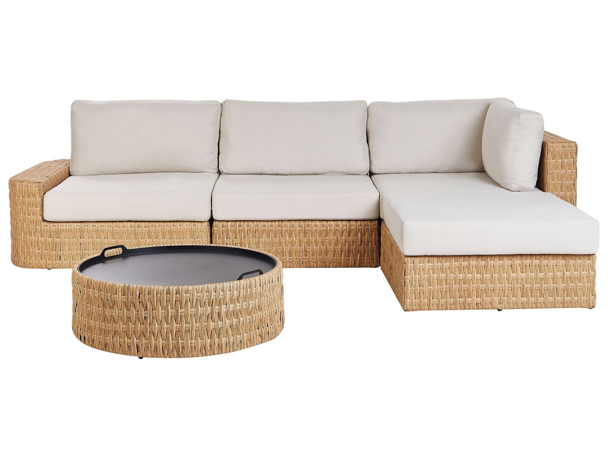 Beliani Garten Ecksofa Mit Tisch 4-sitzer Oliveri Linksseitig Beige Polyrattan