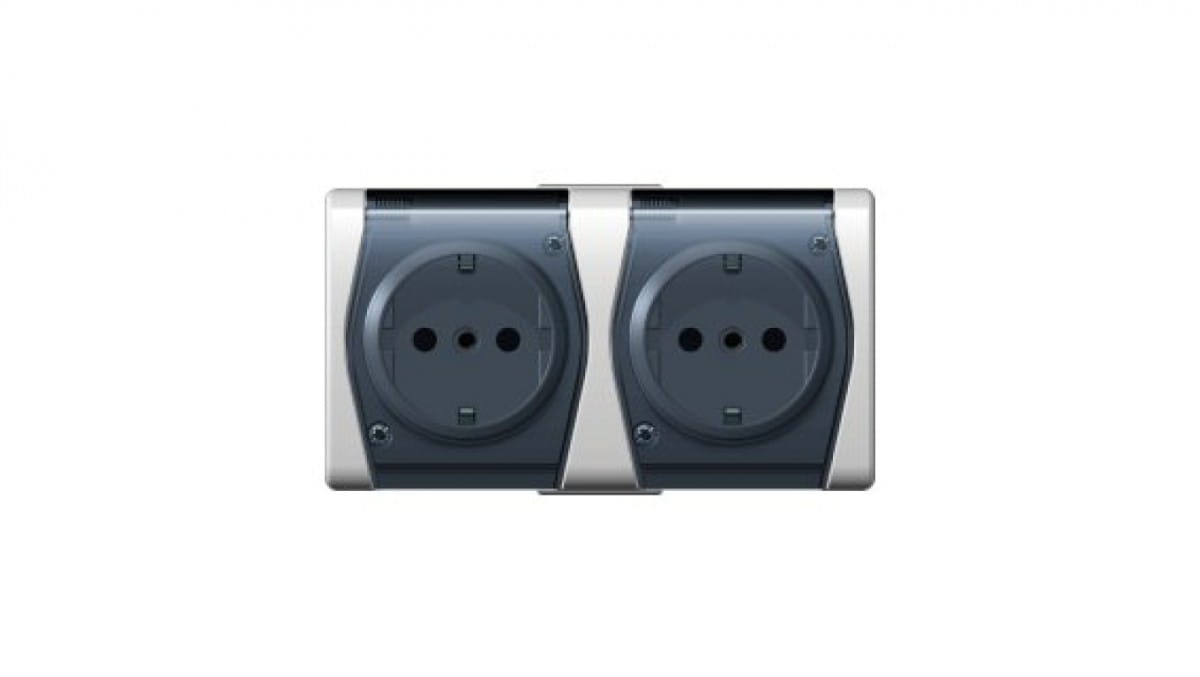 Oem Weiß Hermes2 Hermetische Doppelsteckdose Mit/Ohne 16A Schuko Ip44 Mit Klappe, -Rauchfarben 1025-01