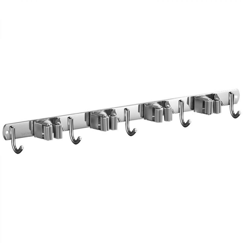 Porte-balais mural en acier inoxydable, 9 points de suspension, 4 supports et 5 crochets