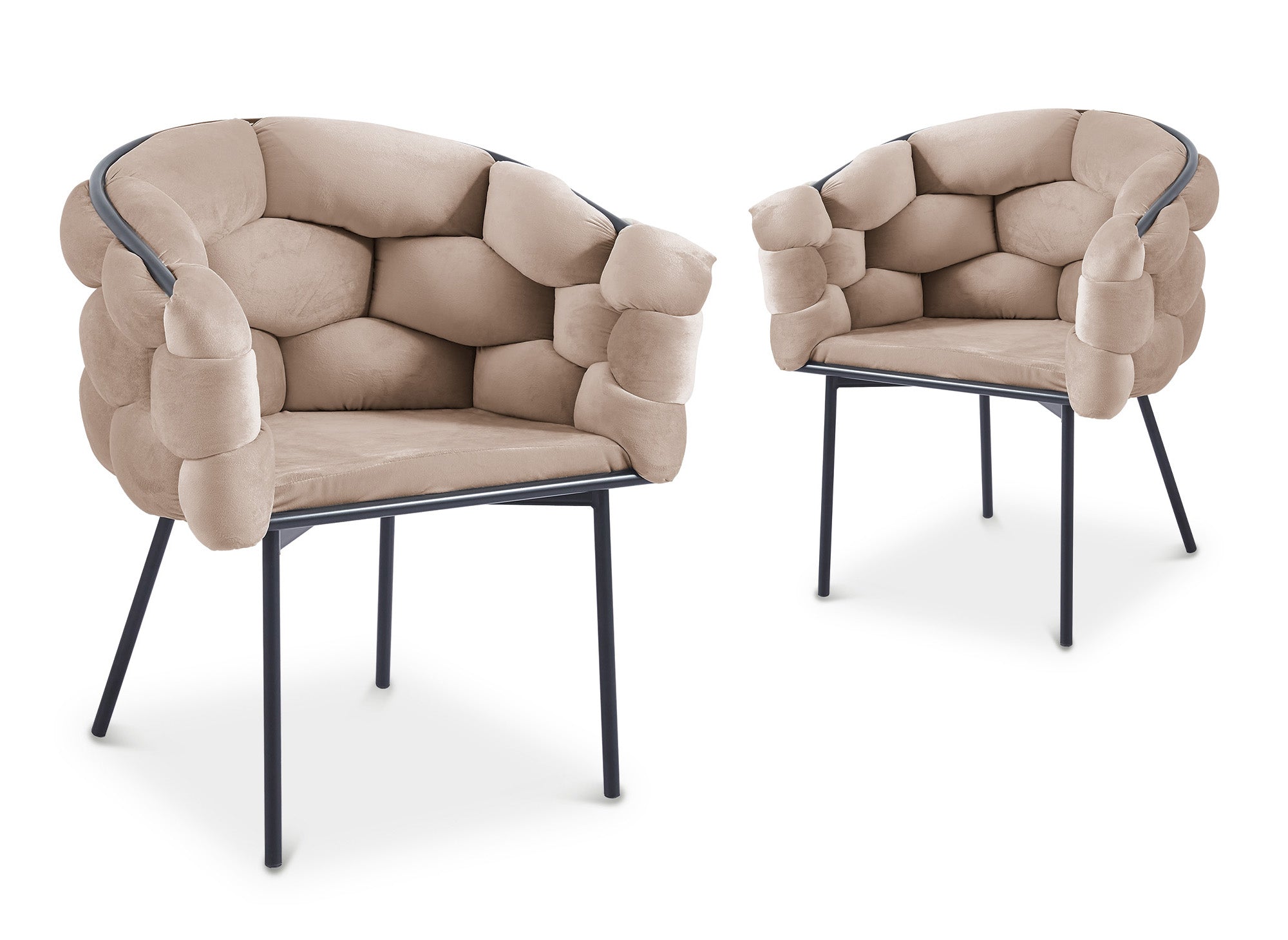 Deco In Paris - Lot De 2 Chaises En Velours Taupe Pieds En Métal Noir