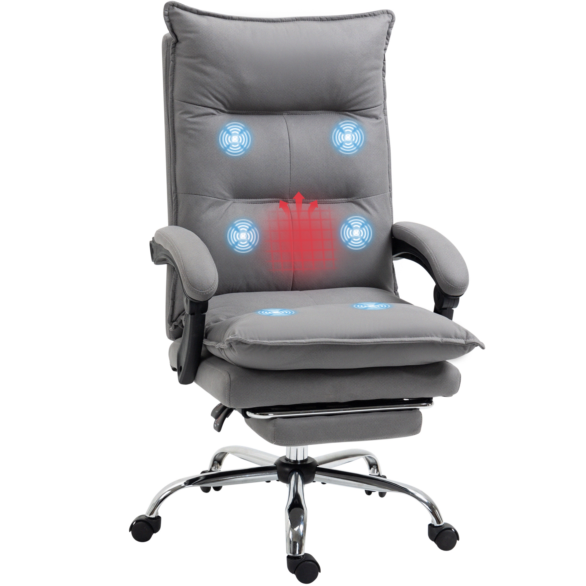 Vinsetto - Bürostuhl Mit Massagefunktion Ergonomischer Schreibtischstuhl Mit Lendenheizung, Liegefunktion, Fußstütze Höhenverstellbar 360° Drehbar Chefsessel, Mikrofaser, Grau