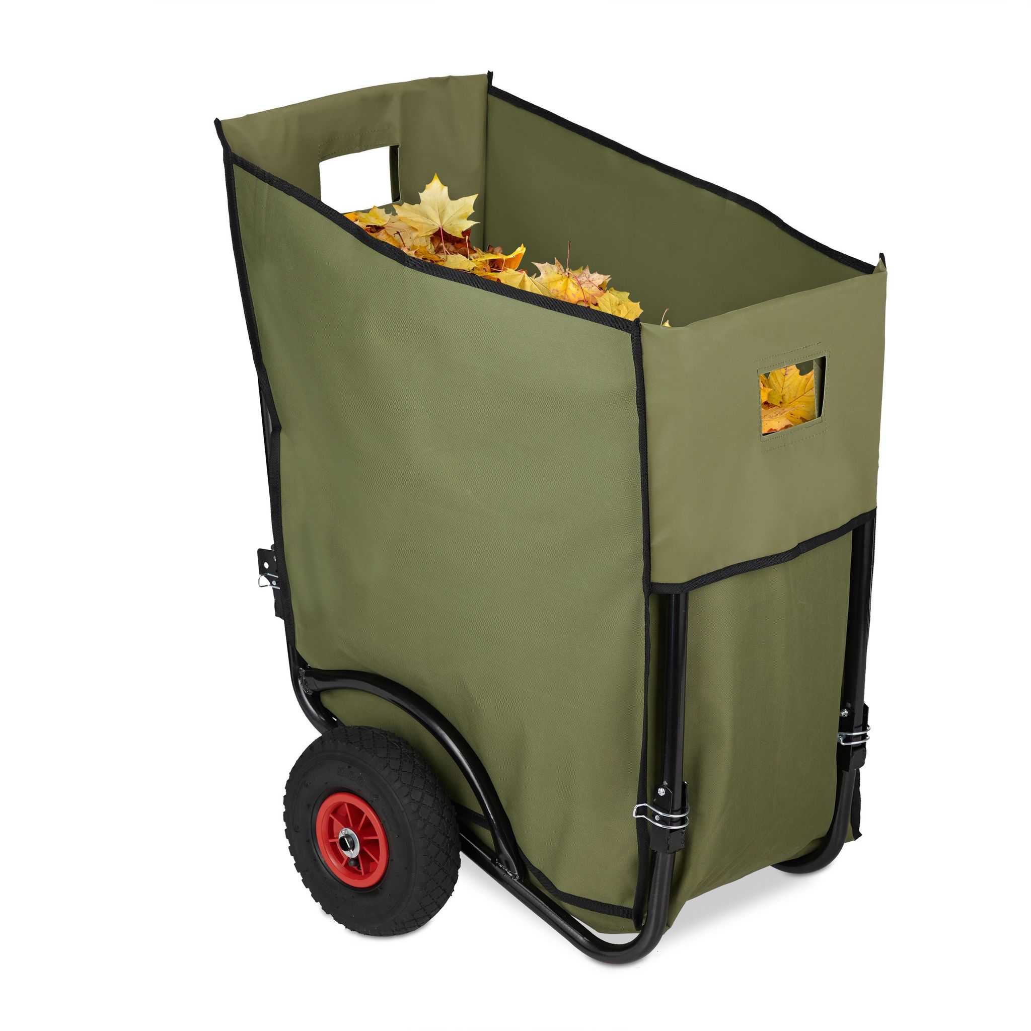 Relaxdays Laubwagen, Großer Gartentrolley, Klappbare Laubkarre Für Den Garten, 2 Luftreifen, Laubsack 160 Liter, Grün 4052025295455