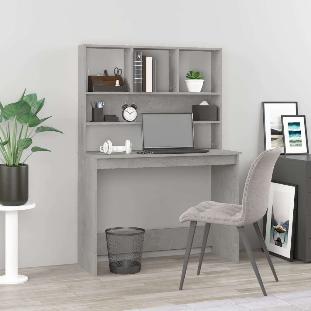 Vidaxl - Bureau Avec Étagères Gris Béton 102x45x148 Cm Bois D'Ingénierie