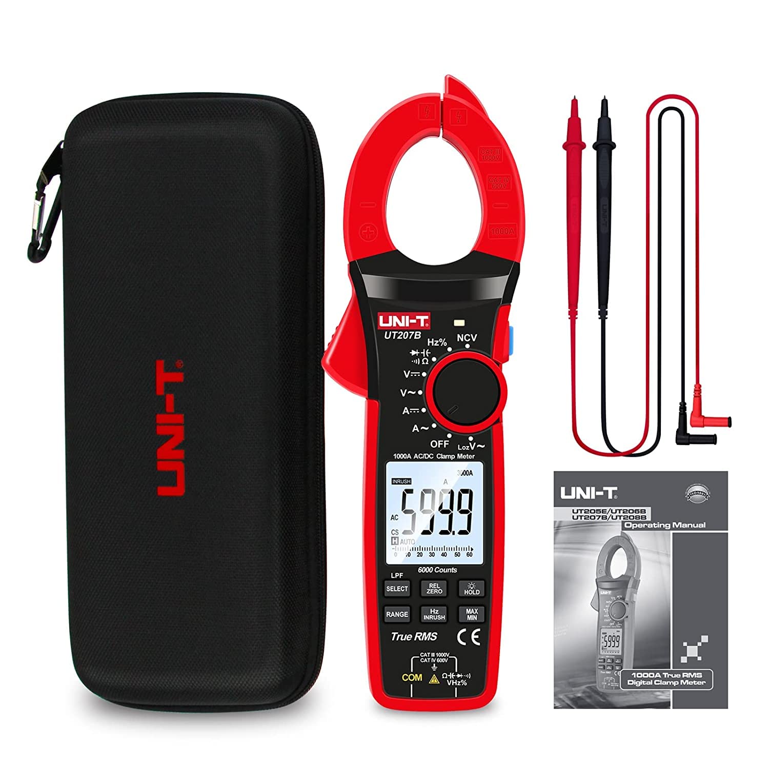 Pinza amperimétrica Digital profesional UNI T, voltímetro AC DC, amperímetro, UT207B, UT208B, ACV, True RMS, retroiluminación
