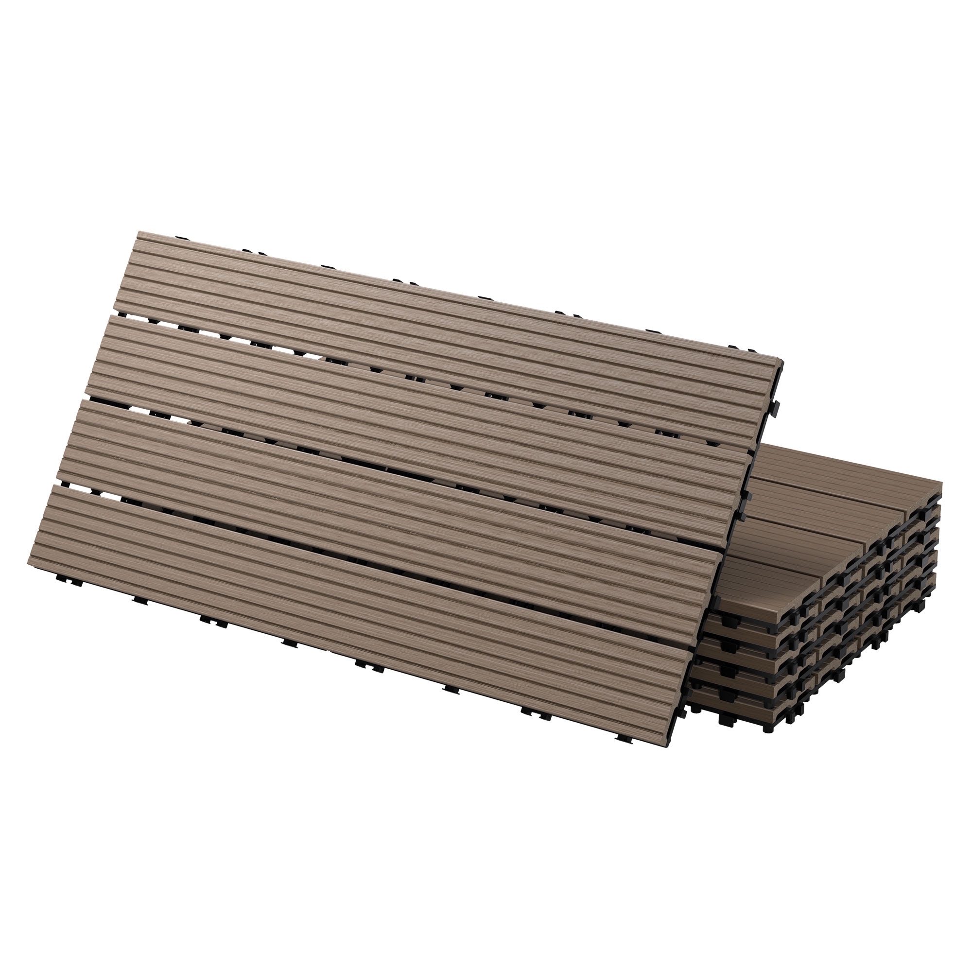 Ecd Germany Piastrelle Per Pavimenti Da Esterno Piastrelle Per Terrazze In Wpc 60x30 Cm Set Di 12 Pezzi 2m ² Marrone Scuro Con Aspetto Legno Piastrelle Da Giardino Con Drenaggio E Sistema Plug-in