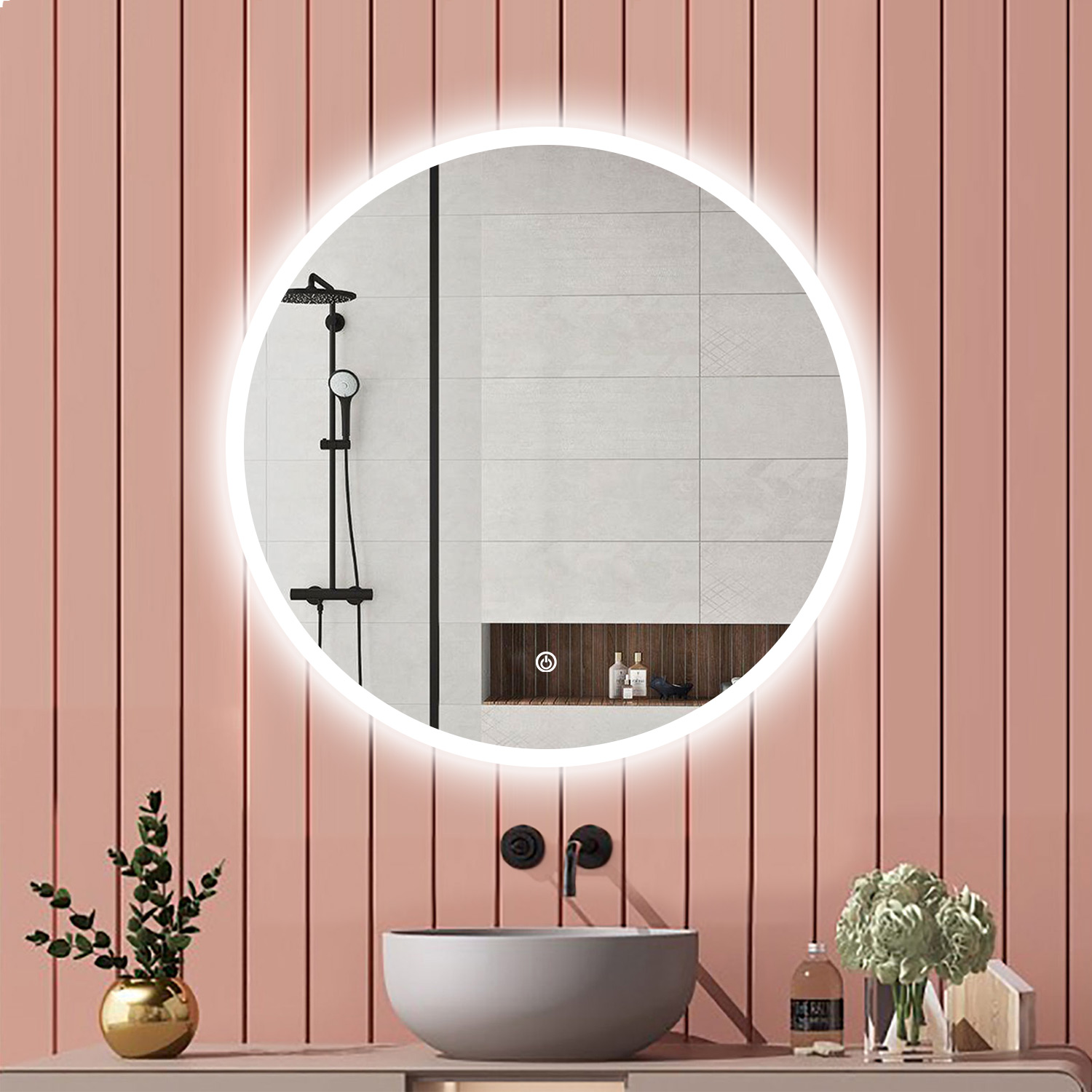 Aica Miroir De Salle De Bain Rond 60cm Led Tricolore + Dimmable +