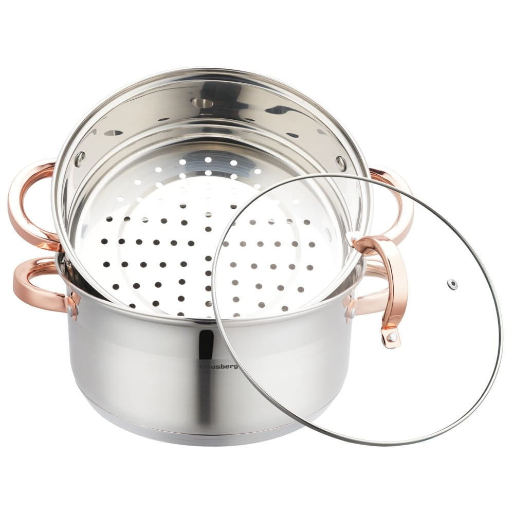 Set Di 3 Pentole Per La Cottura A Vapore Da 24 Cm. Vaporiera Klausberg Kb-7734.