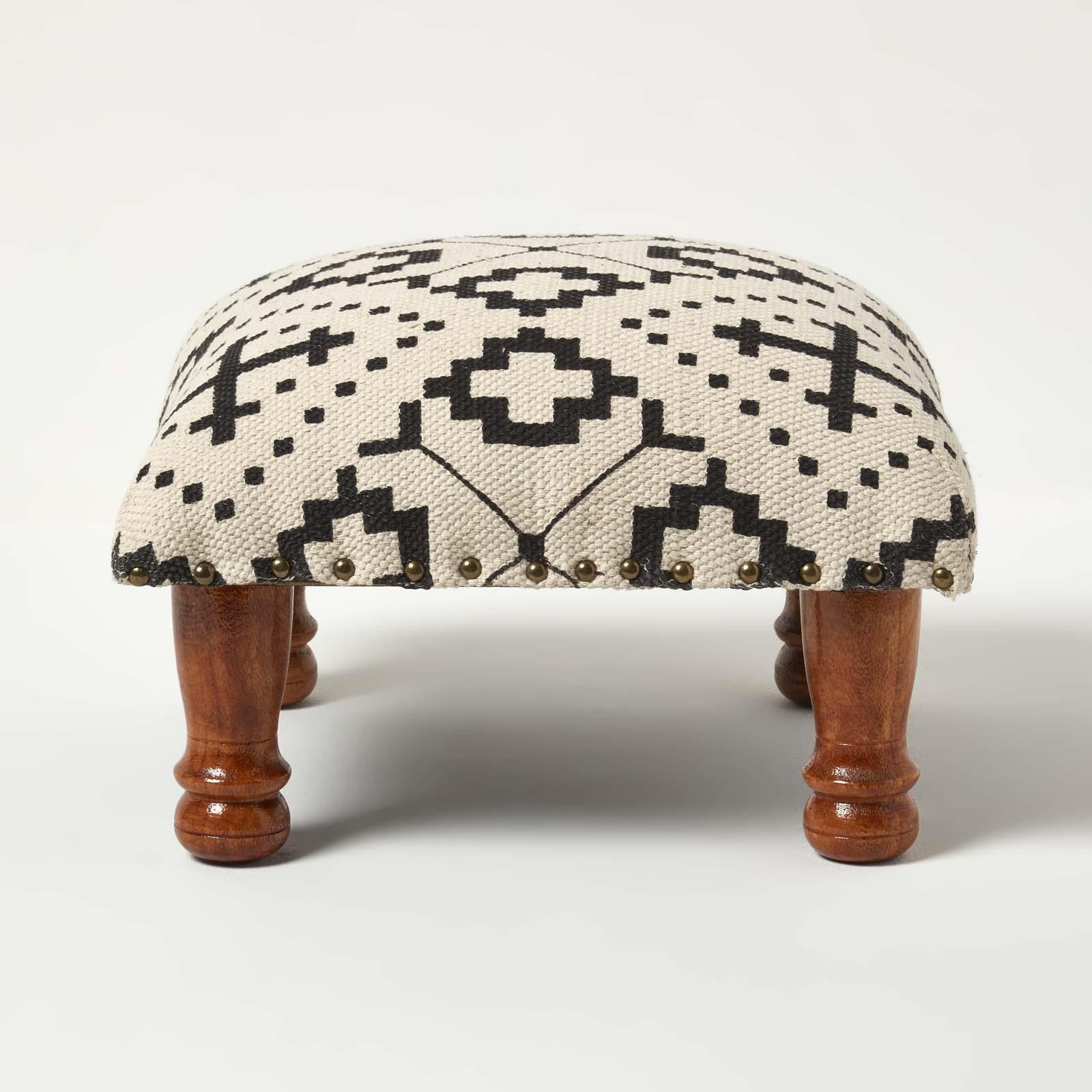 Reva Black Geometric Footstool, 40 X 40 X 25 Cm - Homescapes