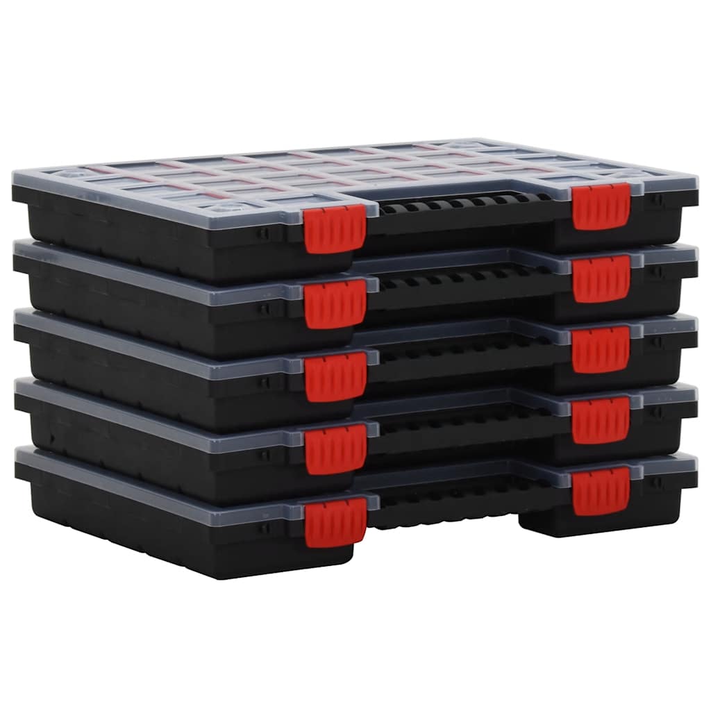 Boîtes d’assortiment empilables avec séparateurs réglables et couvercle transparent, 40 x 30 x 5 cm, lot de 5