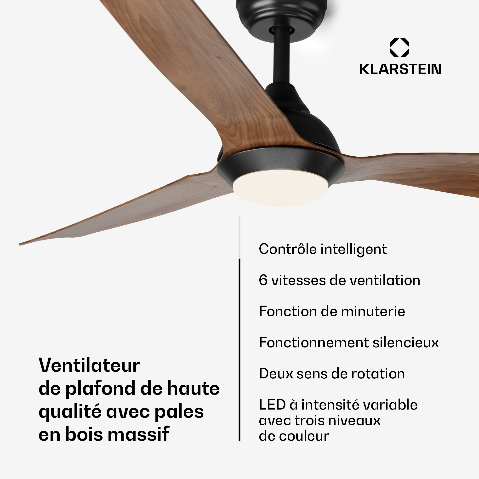 Klarstein - Smart Deckenventilator mit Beleuchtung – 132 cm, 2-in-1 Deckenlampe mit Ventilator, led dimmbar, Fernbedienung & App-Steuerung, 6