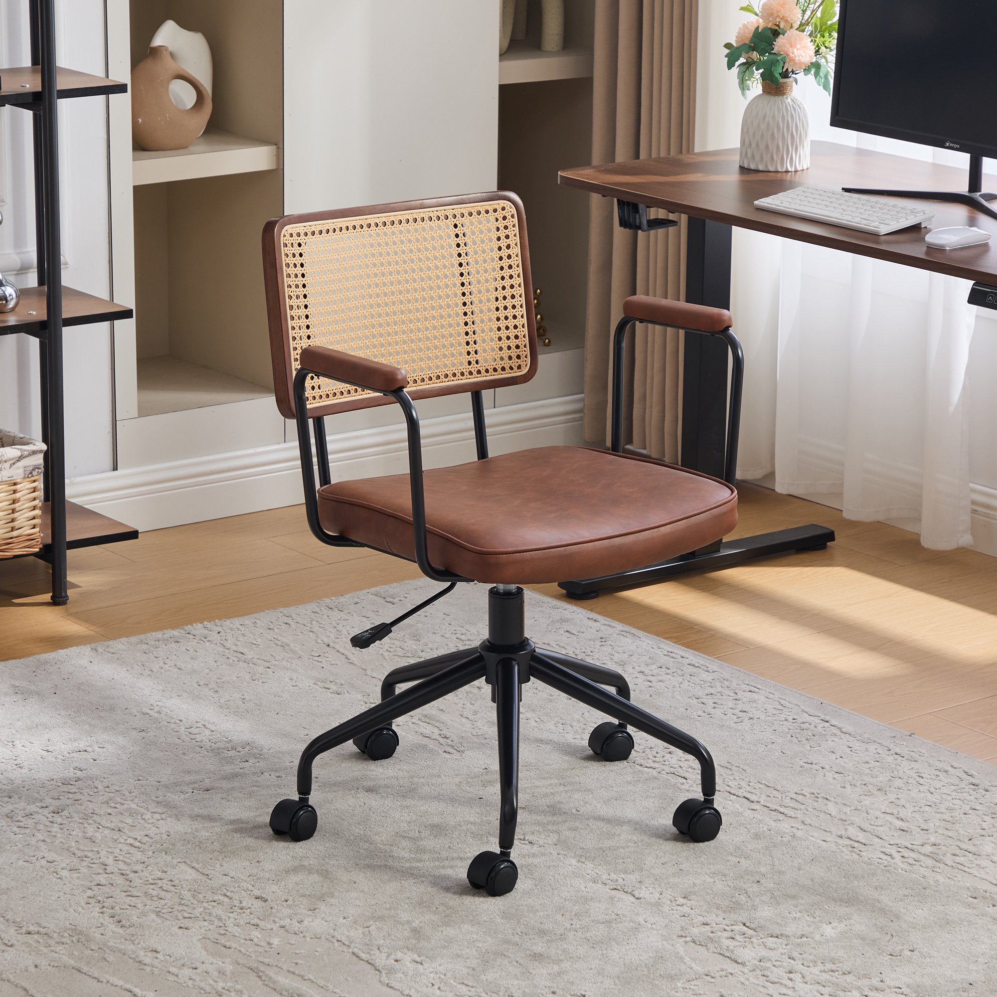 Chaise De Bureau Vintage En Rotin Avec Accoudoirs - Chaise De Bureau