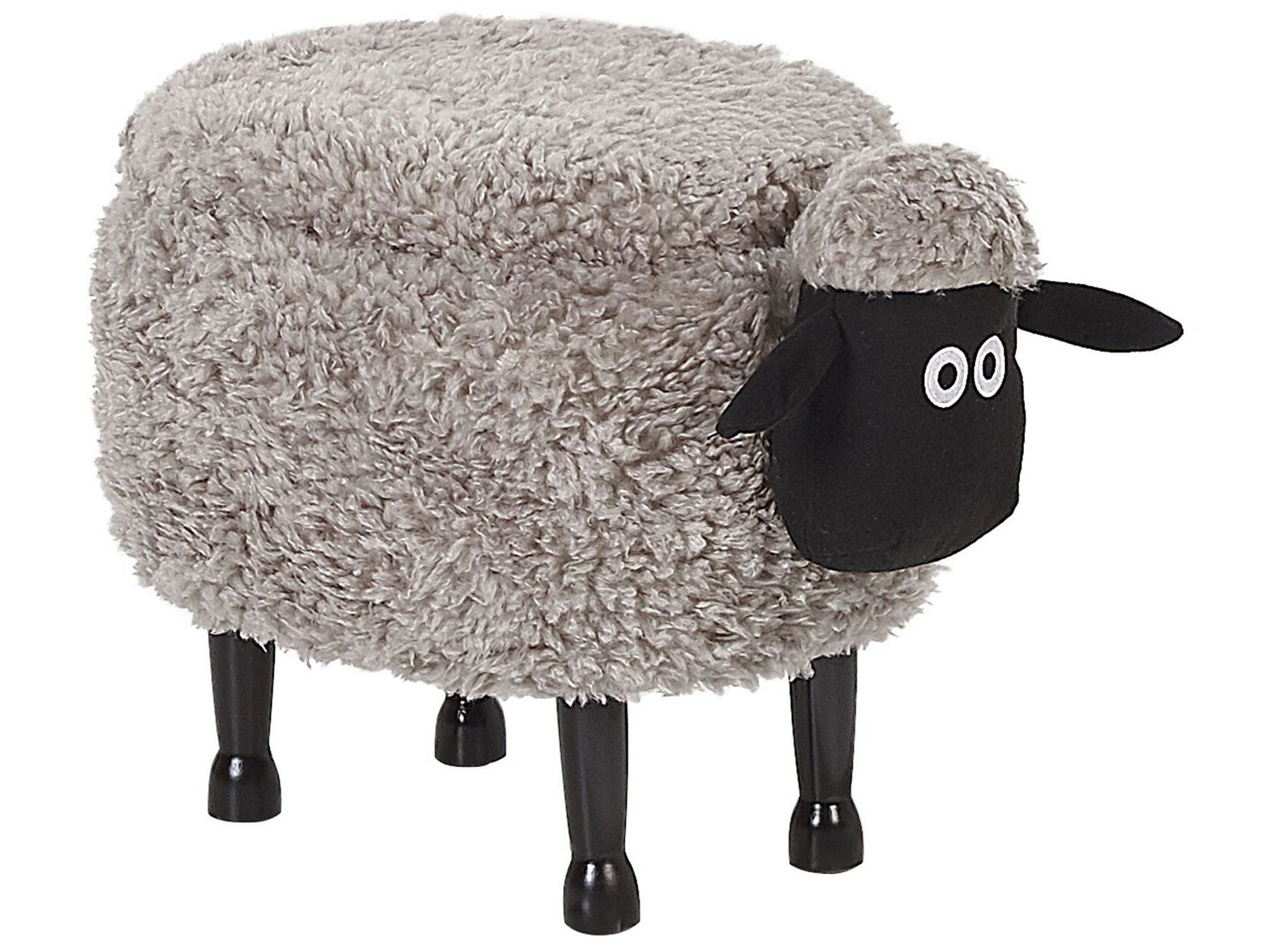 Beliani - Kids Animal Stool Faux Fur Pouffe With Storage Wooden Legs Playroom Grey Sheep