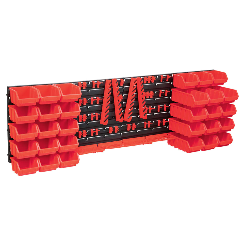 Kit de rangement mural 80 pièces avec bacs empilables en plastique, 4 panneaux et 30 bacs amovibles