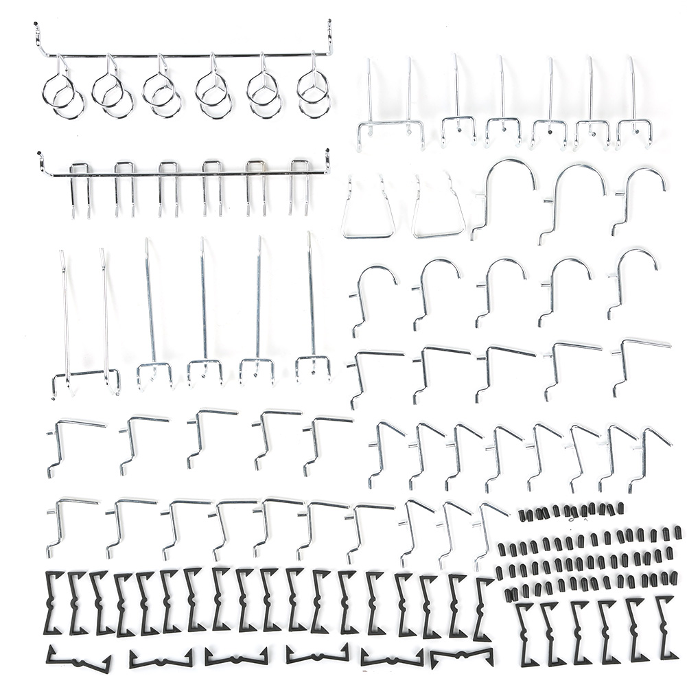 Crochets pour panneau perforé nickelés, lot de 51 avec accessoires de fixation