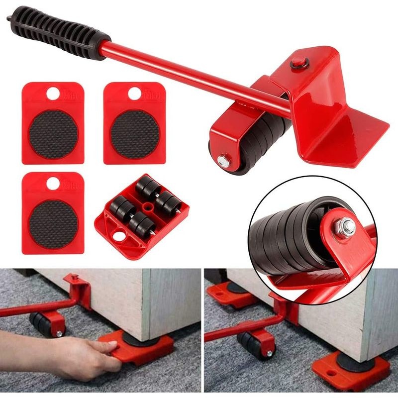 Kit de déplacement de meuble lourd à roulettes, levier 320 mm, ABS et acier, jusqu'à 300 kg