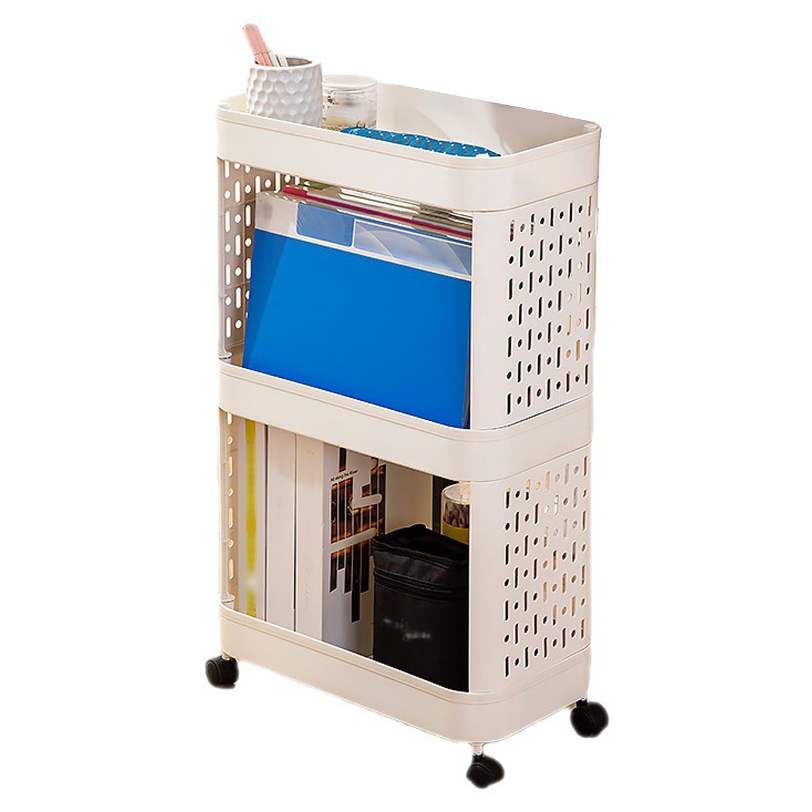 Étagère mobile à roulettes 3 niveaux en plastique, chariot de rangement d'atelier, 1 pièce