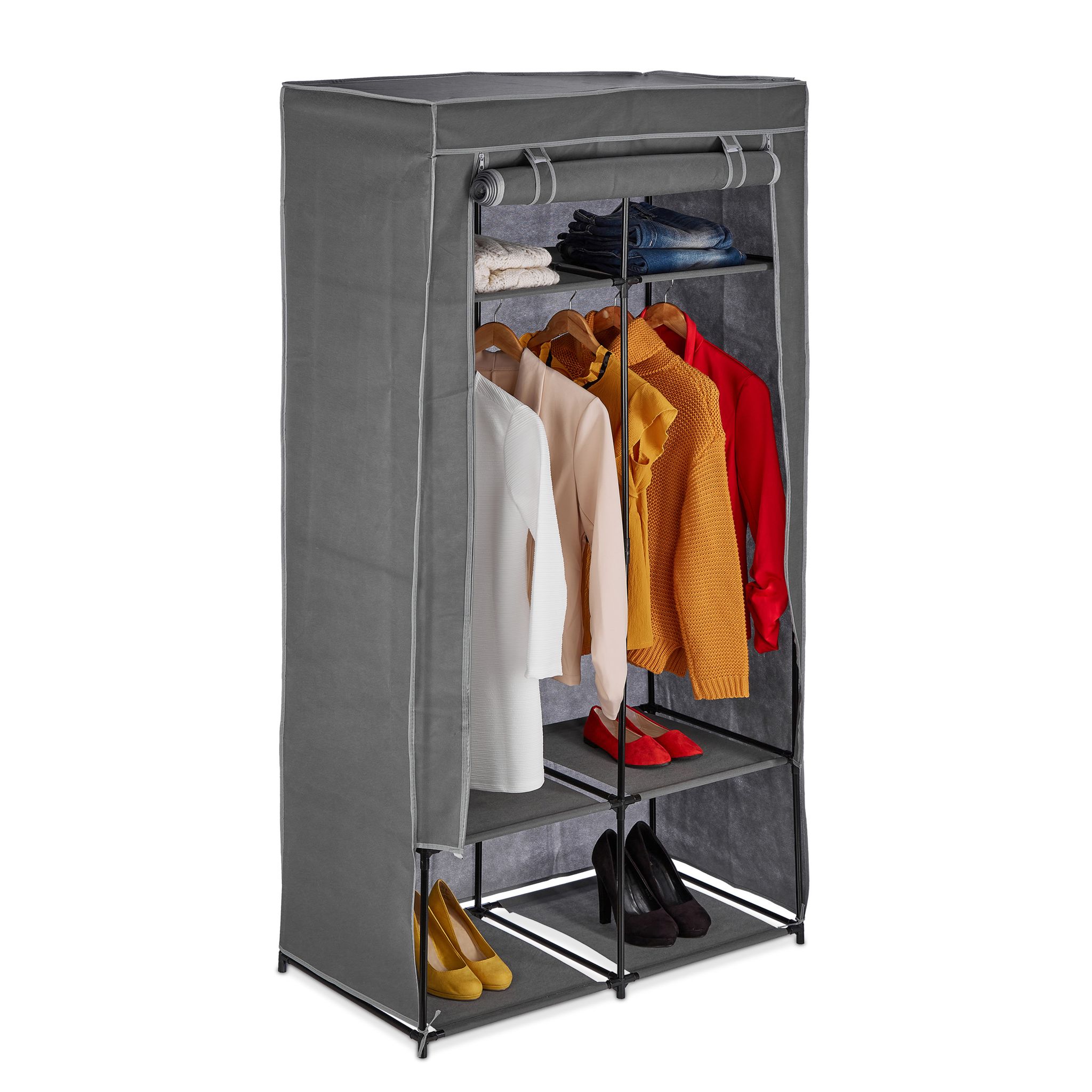 Penderie en tissu, 2 tringles à vêtements & 6 compartiments, hlp 172 x 90 x 45 cm, armoire pliante, anthracite - Relaxdays