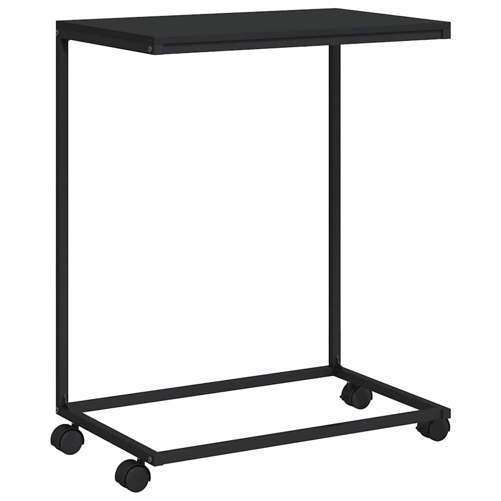 Vidaxl Schwarz Side Table With Wheels Black 55X35x70 Cm Engineered Wood