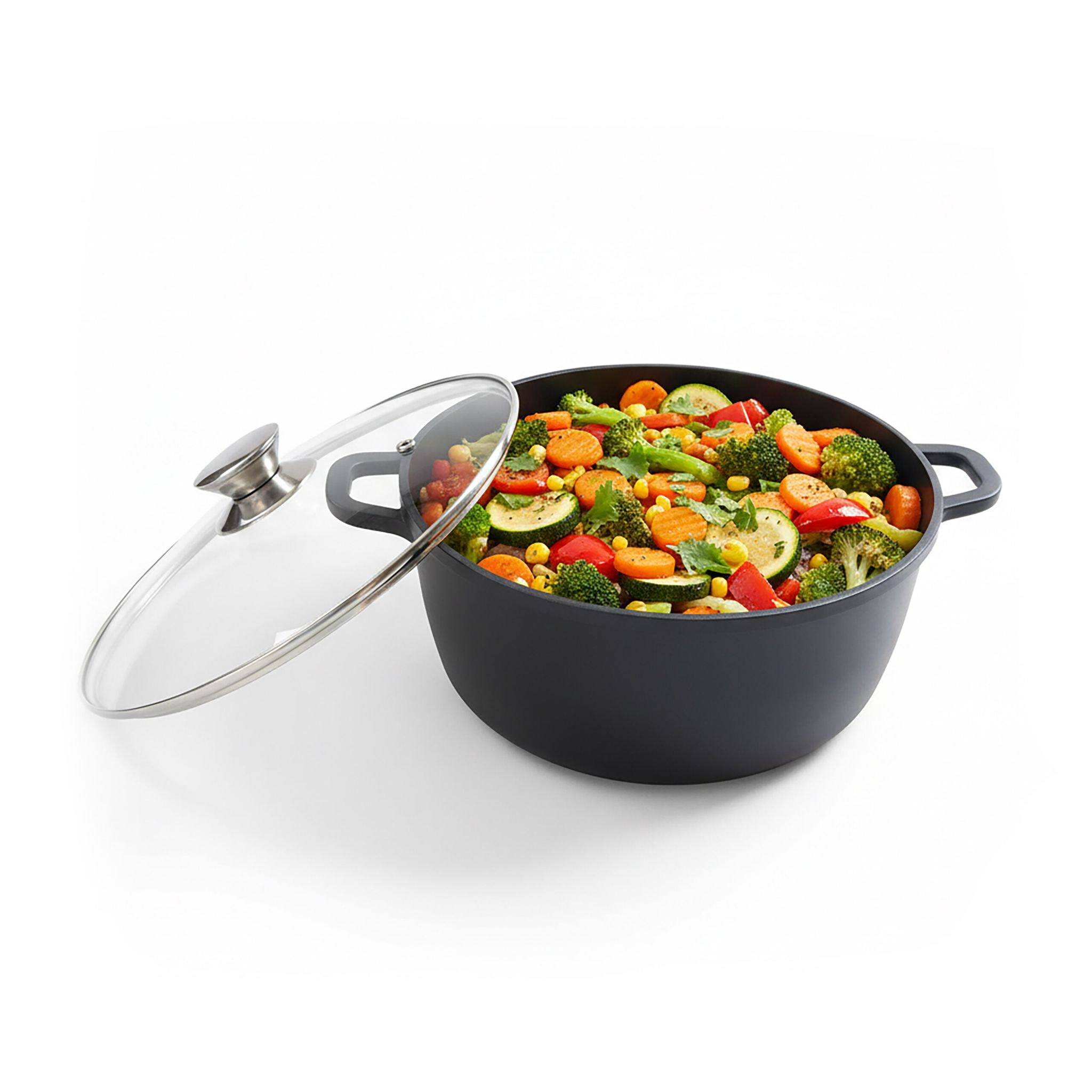 Relaxdays Braising Pot With Glass Lid, Non-stick, For Induction Hobs, H X D, 12.5 X 28 Cm, Cast Aluminium, Black