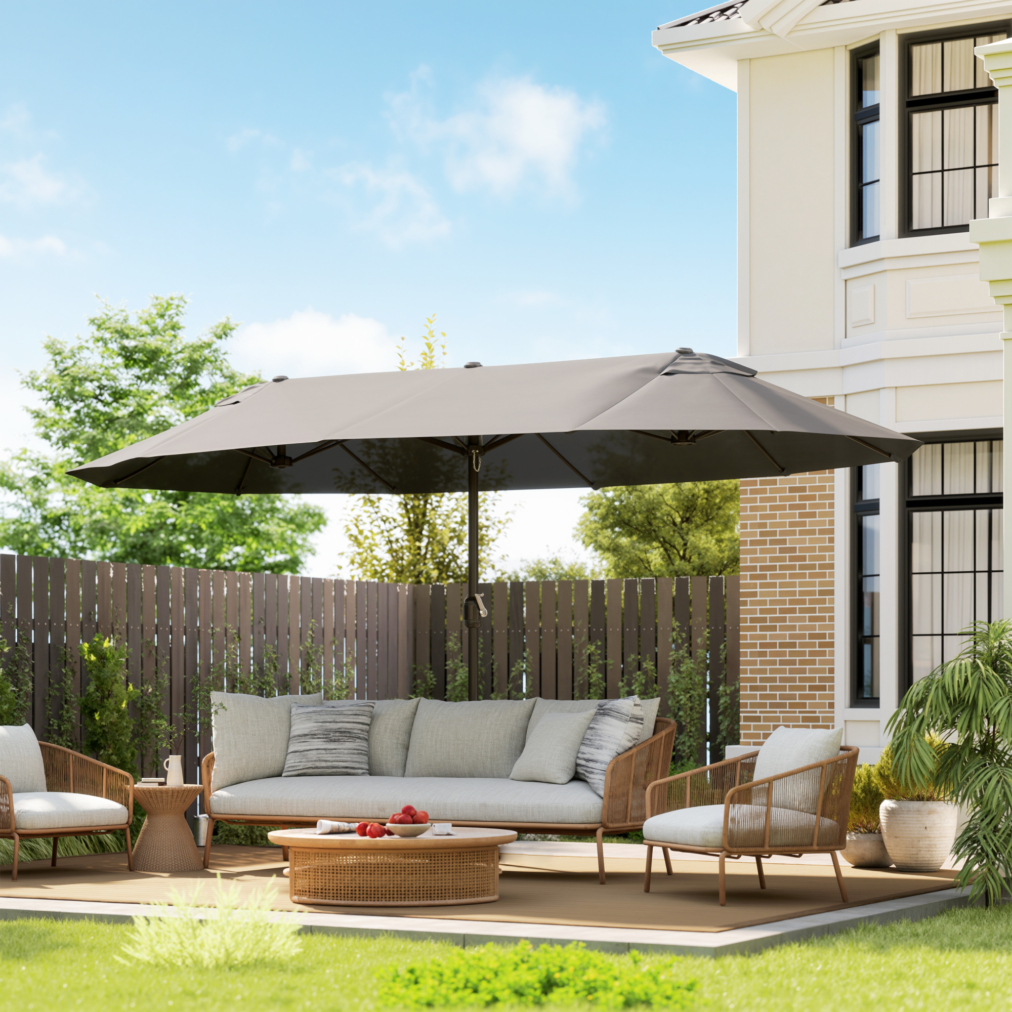 Parasol Double De Jardin 460 X 270 X 240 Cm, Anti-uv, Avec Manivelle, Pour Terrasse, Patio Ou Piscine, Gris.