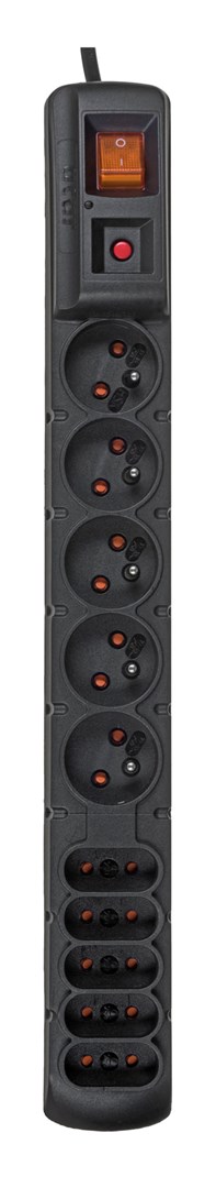 Graphskill Schwarz Acar Steckdosenleiste Mit Schalter 10 Fänge, 1,5 M Kabel, (Acar S10-Czarny)