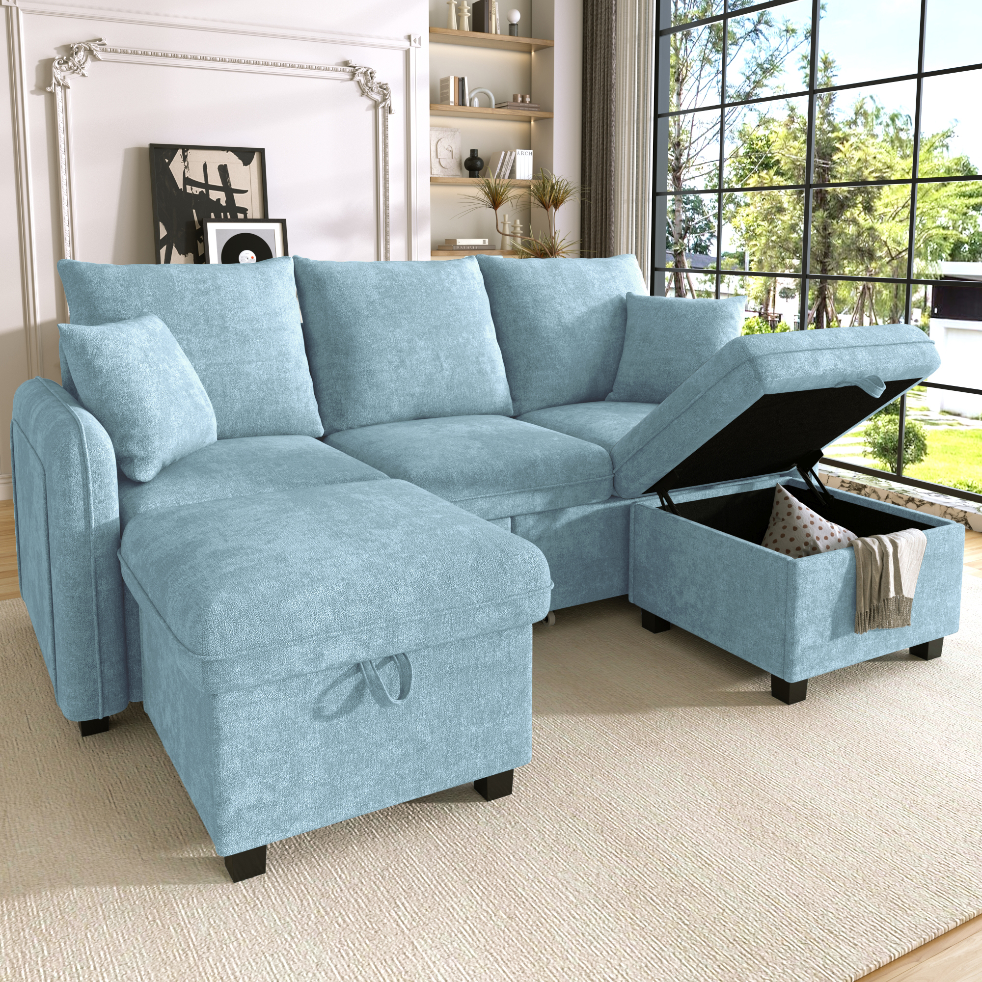 Canapé D’angle U Convertible 3 Places 188x186x86 Cm