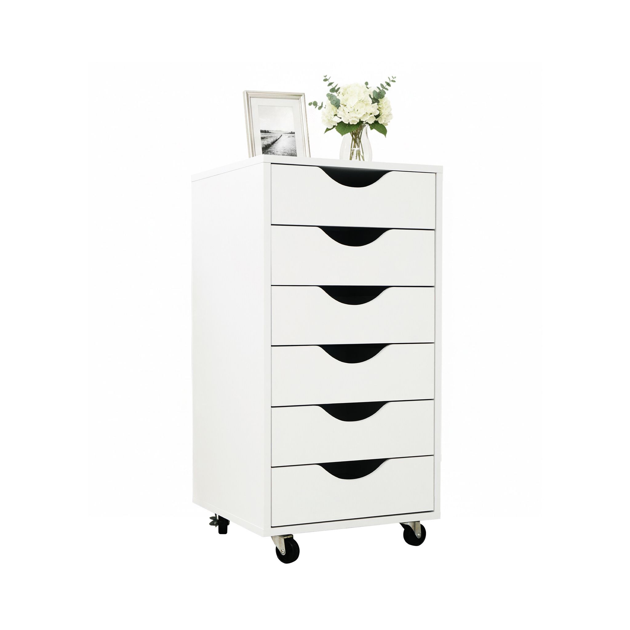 Relaxdays Rolling Cabinet, 6 Drawers, Hxwxd, 78 X 40 X 40 Cm, Filing Cabinet On Castors, White