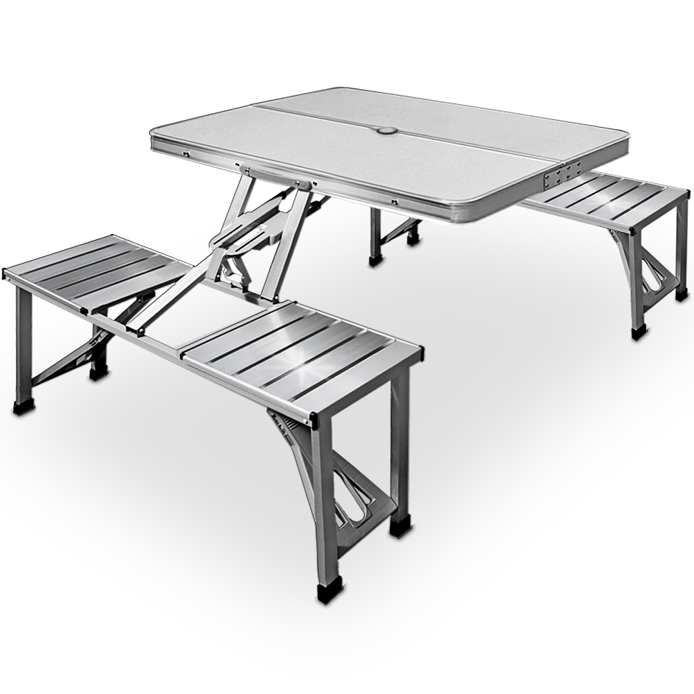 Casaria – Table De Camping Pliable Aluminium – 4 Sièges – Dimensions 85,5 X 67,5 X 66 Cm – Emplacement Parasol – Fonction Valise