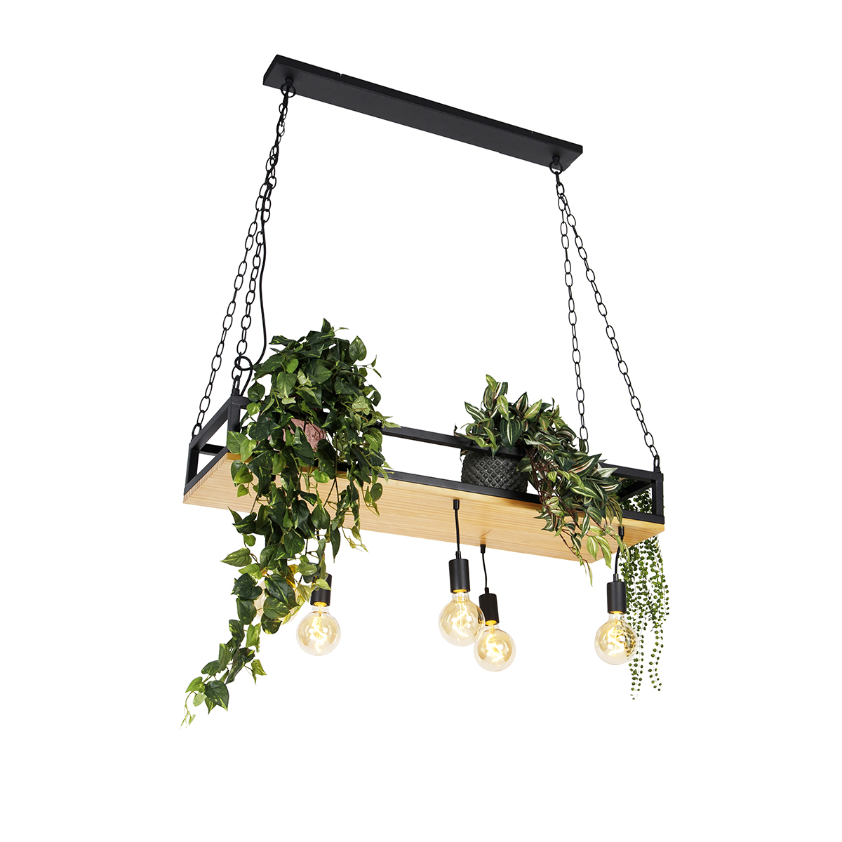 Qazqa Smart Pendant Light Black With Wood Incl. 5 Wifi G95 - Shelf