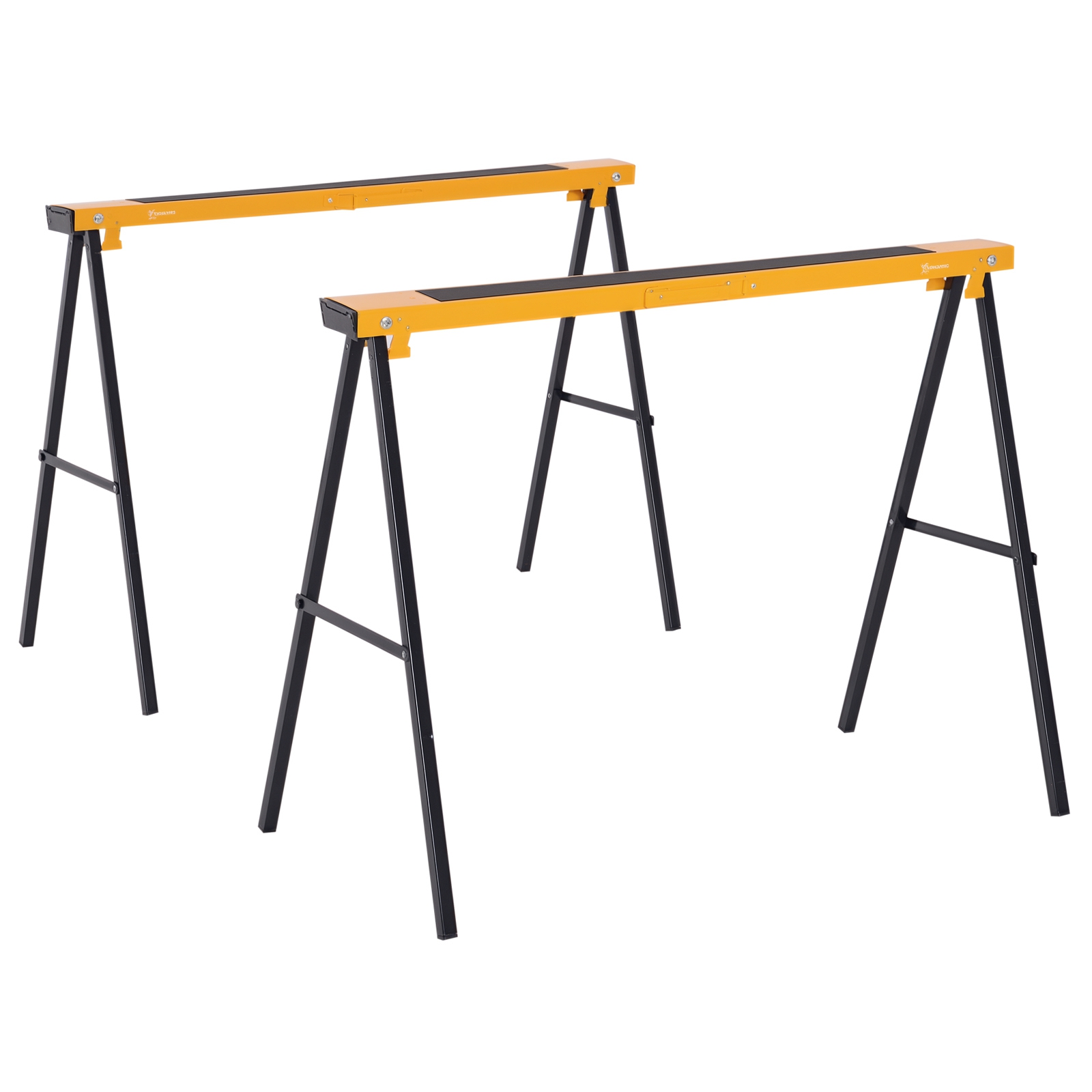 Tréteau de chantier pliant en métal jaune, charge 125 kg par unité, patin antidérapant, lot de 2