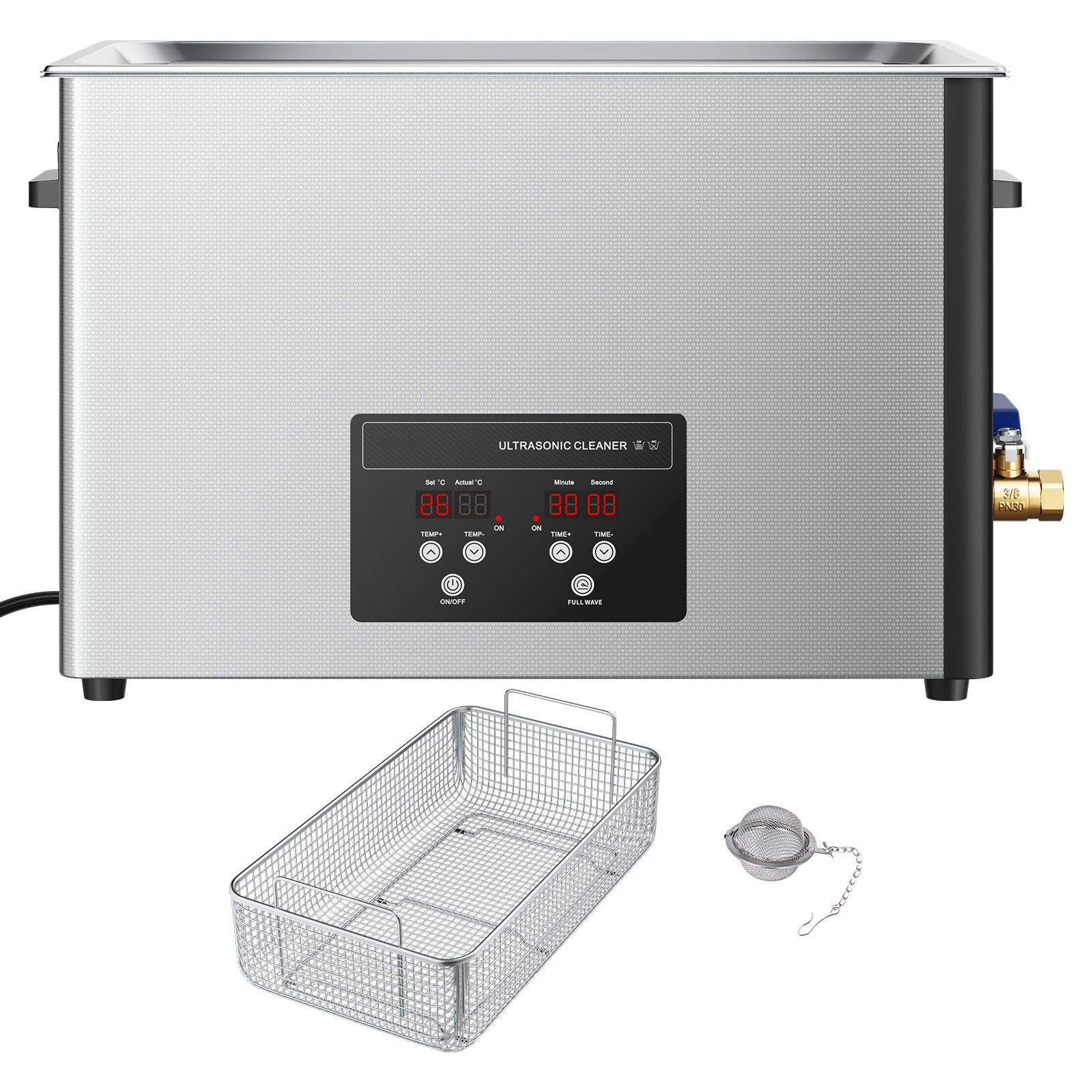 Nettoyeur à ultrasons 30 L en acier inoxydable, 480 W, 40 kHz, panier et affichage numérique pour pièces et carburateurs