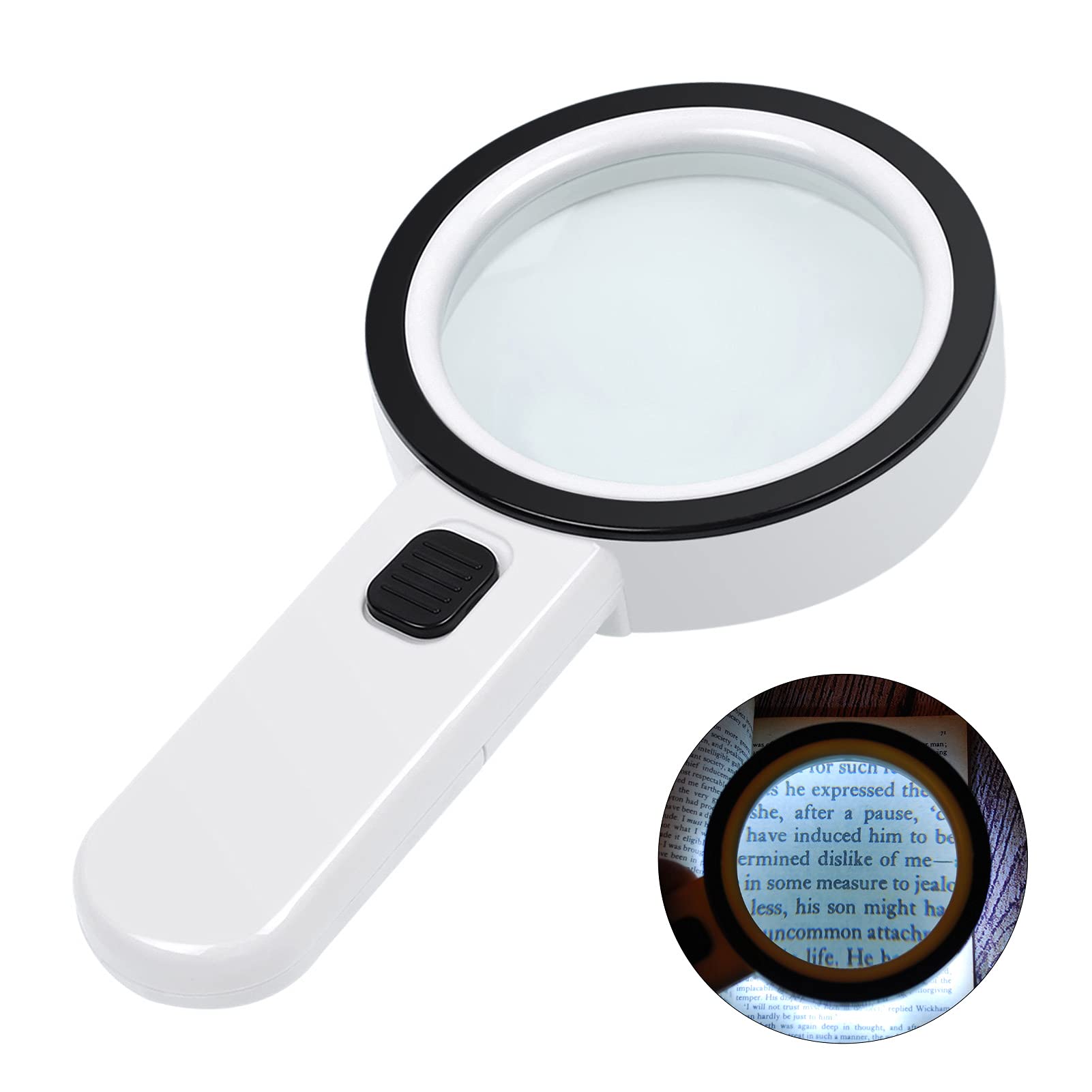 Loupe à main 30x à double lentille avec 12 LED, éclairage lumineux, 2 piles AA