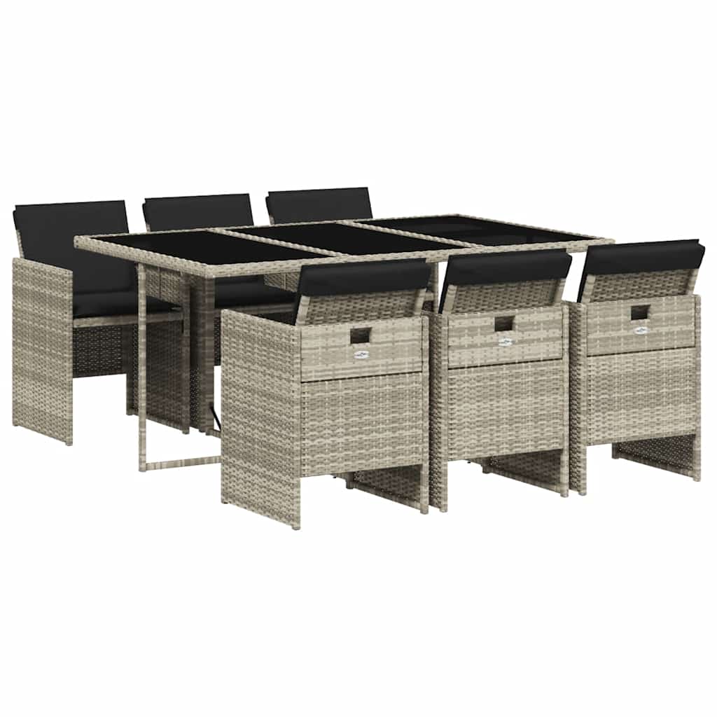 7 Piece Garden Dining Set With Cushions Light Grey Poly Rattan Vidaxl