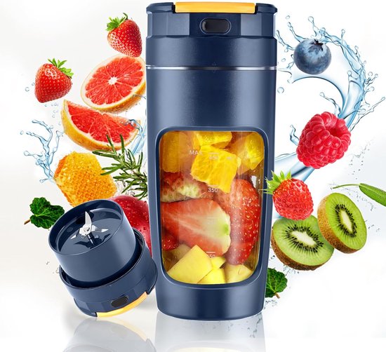 Frullatore Portatile Da 600 Ml (20 Oz), Batteria Da 3000 Mah, Porta Usb C, 6 Lame, Frullatore Da Viaggio A Prova Di Perdite, Autopulente E Con Blocco Di Sicurezza.