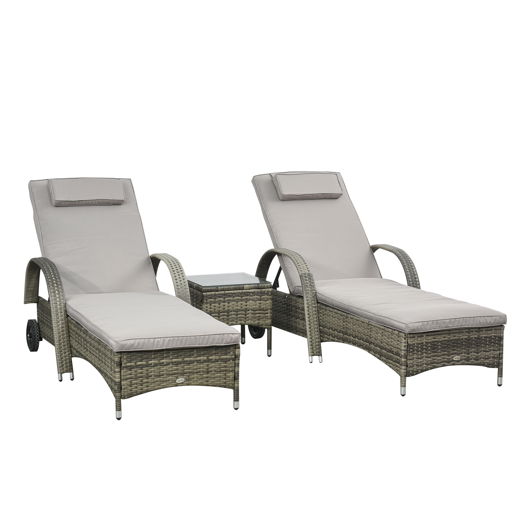 Outsunny - Lot De 2 Transats Bains De Soleil Grand Confort : Matelas