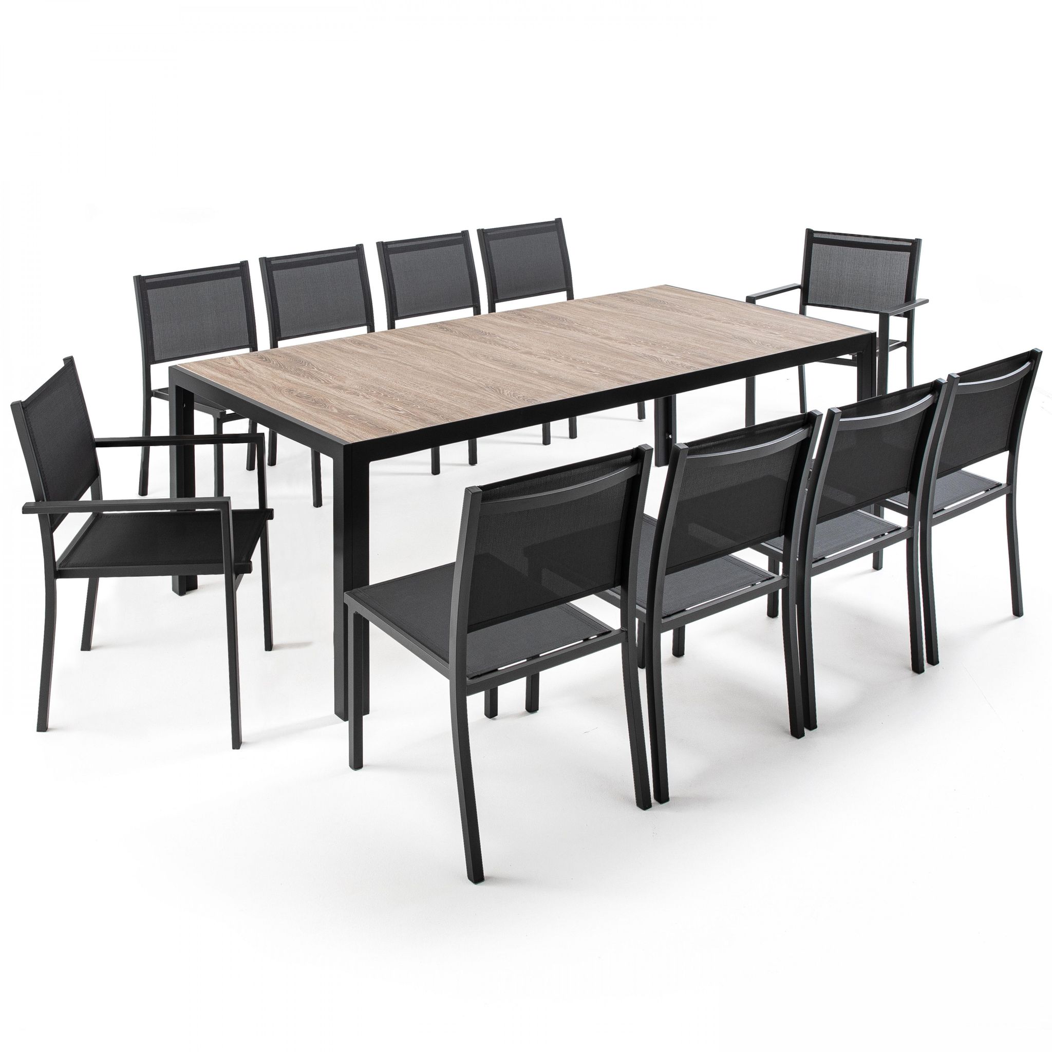 Ensemble De Table De Jardin Et 10 Assises Oviala Tivoli - Aluminium - Céramique - Bois