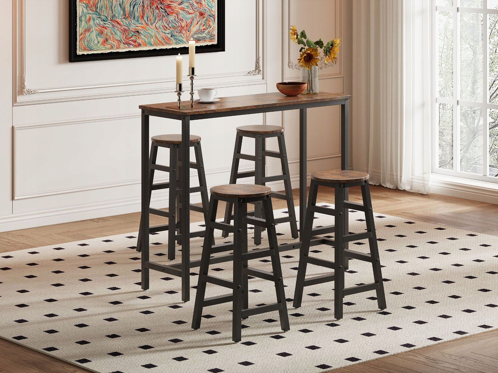 Ensemble Table Et Chaises De Cuisine Étroites Pour 4 Personnes Avec Tabourets.