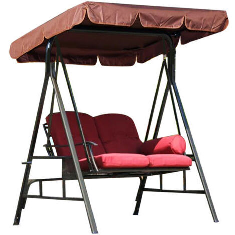 Bricoomarket – Balancelle De Jardin 3 Places – Structure En Acier Pulvérisé – Auvent Imperméable – Pour Patio Et Café – Toile Épaisse