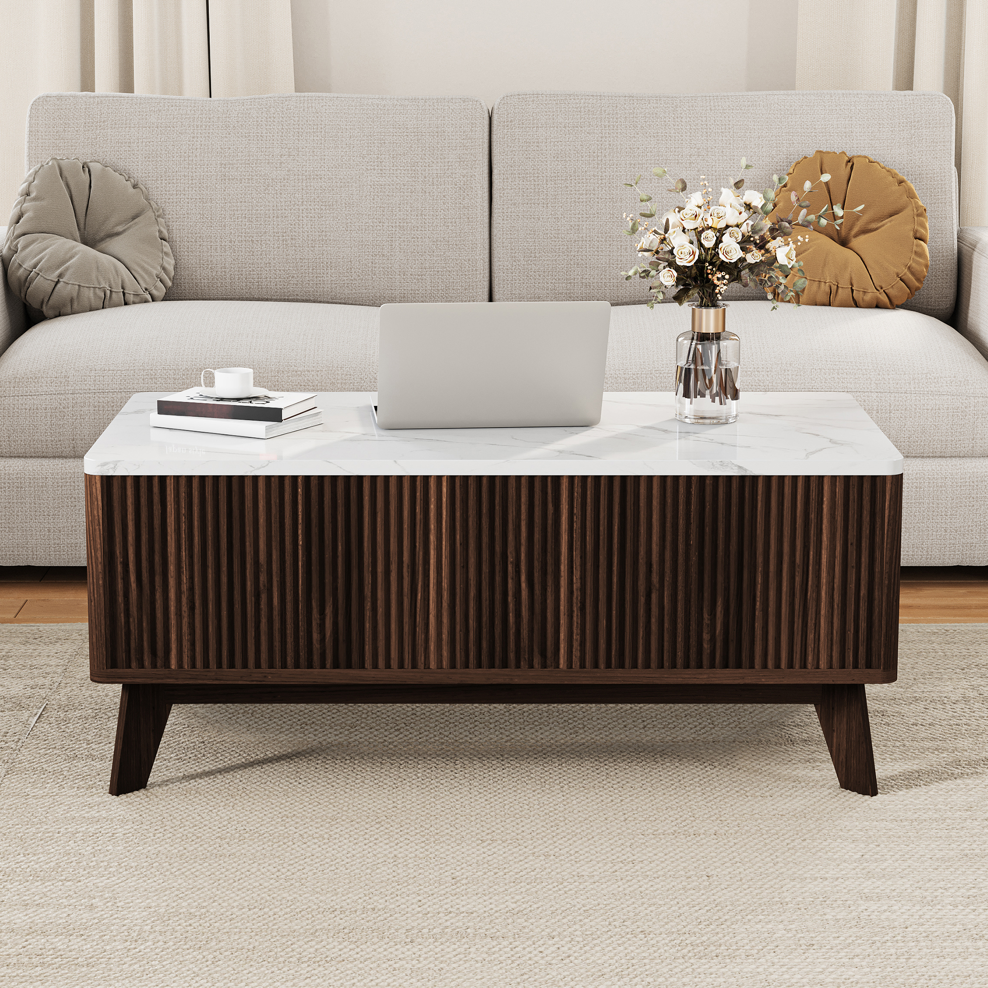 Jookgbd–table Basse Relevable 105x53x42 Cm,plateau Relevable,espace De